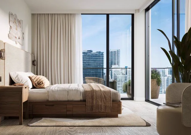 Fully furnished bedroom at Domus Brickell Center