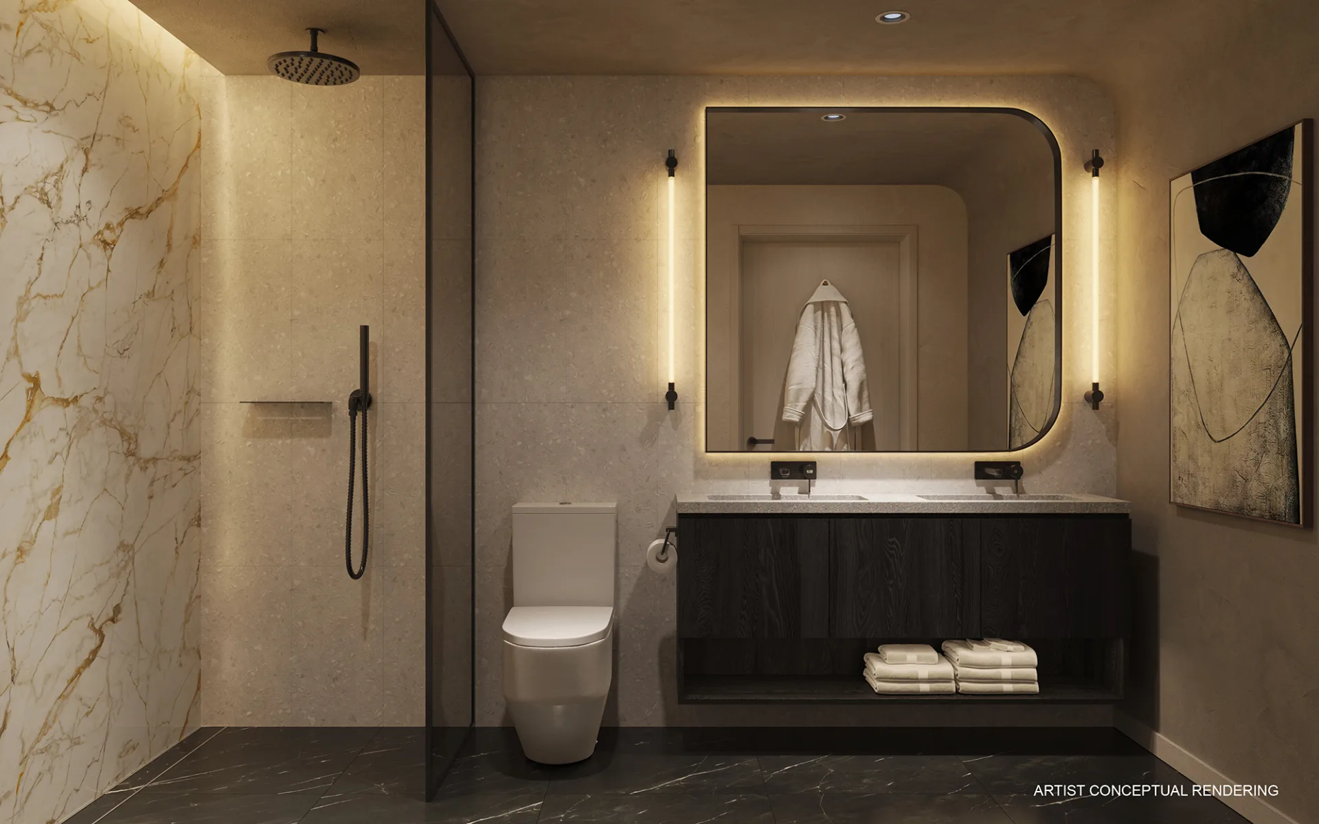 Penthouse bathroom at LOFTY Brickell with curated finishes