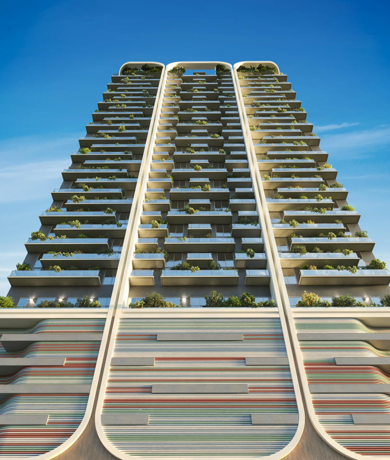 Planted facade of the House of Wellness Brickell tower in Brickell, Miami