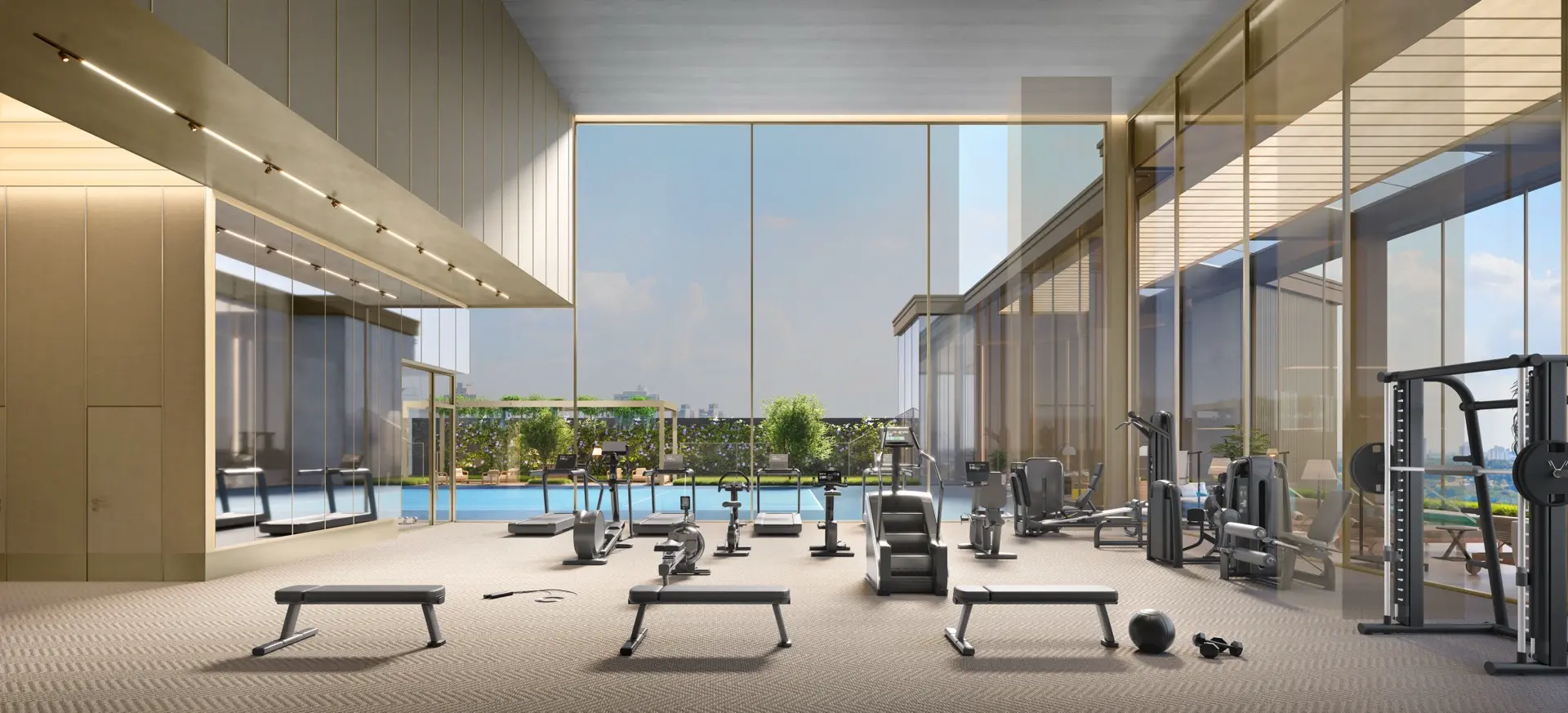 Academia com vista panorâmica do Vista Cyrela by Armani em São Paulo