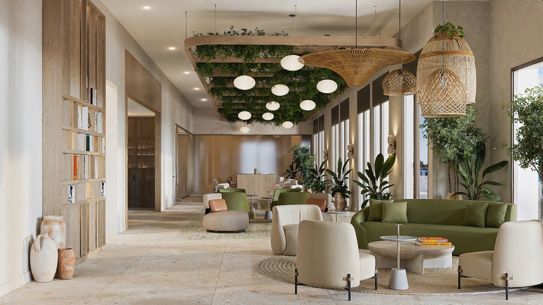 Lounge de coworking do Parkside Brickell, apartamento em Miami com Parkside Living