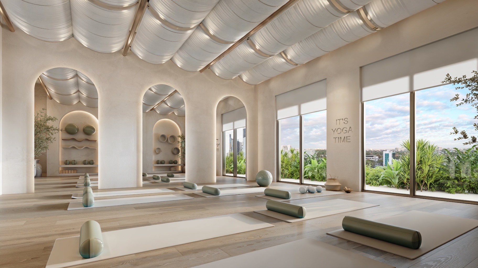 Sala de yoga e mindfulness com vista para Brickell, Parkside Brickell Miami