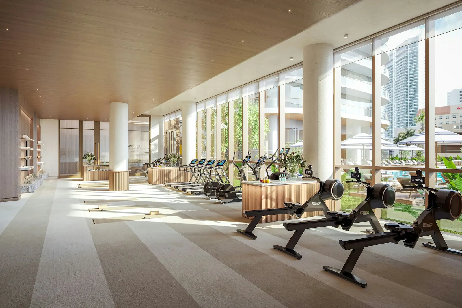 State-of-the-art fitness center with city views at Cipriani Residences Miami