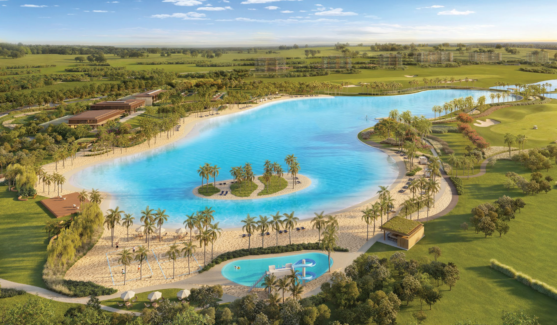 The Lake: lagoa cristalina de 35 mil m² com praia de areia branca no Heritage Riviera Porto Feliz