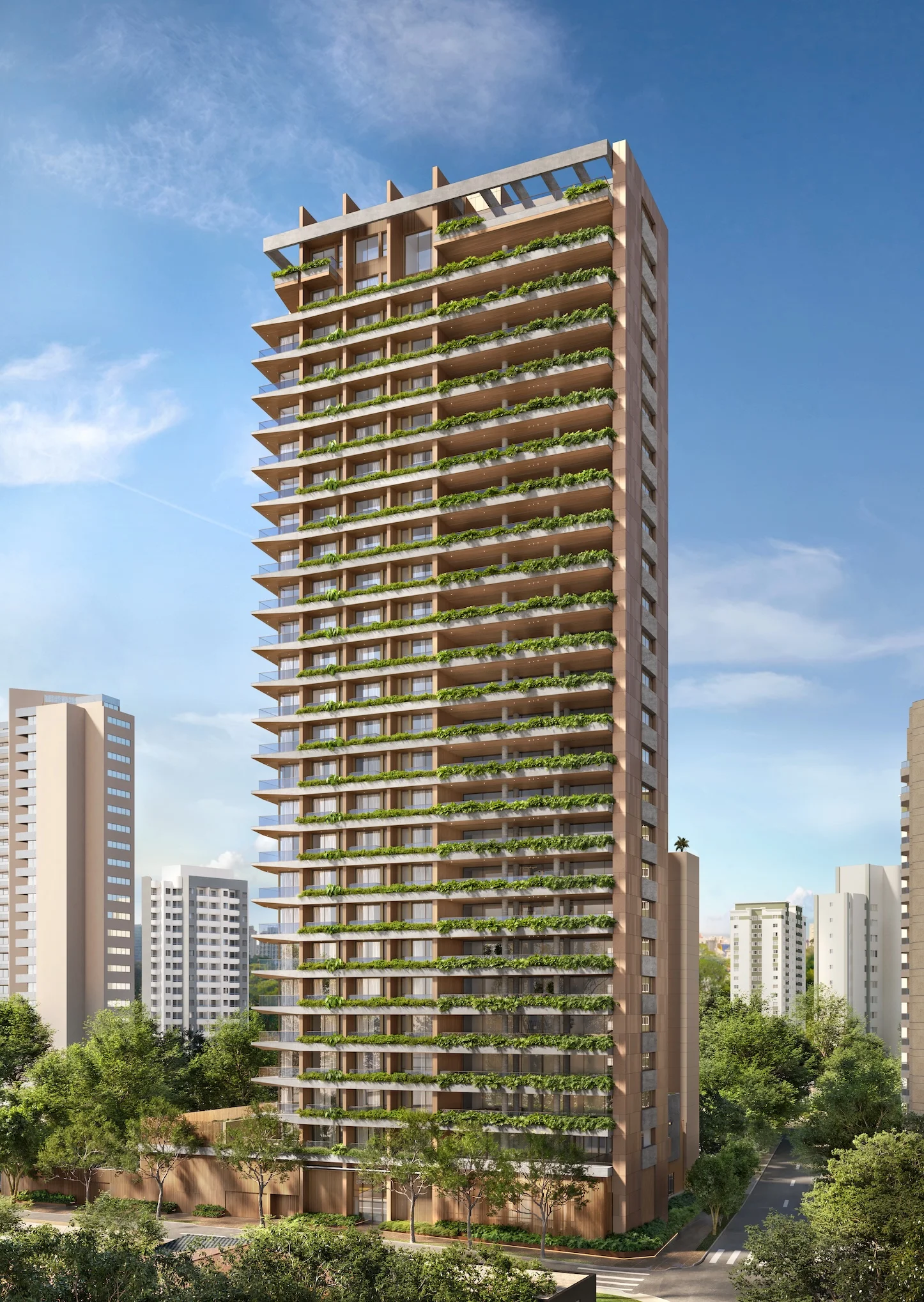 Fachada do Bueno Brandão 257, empreendimento da Tegra na Vila Nova Conceição, São Paulo