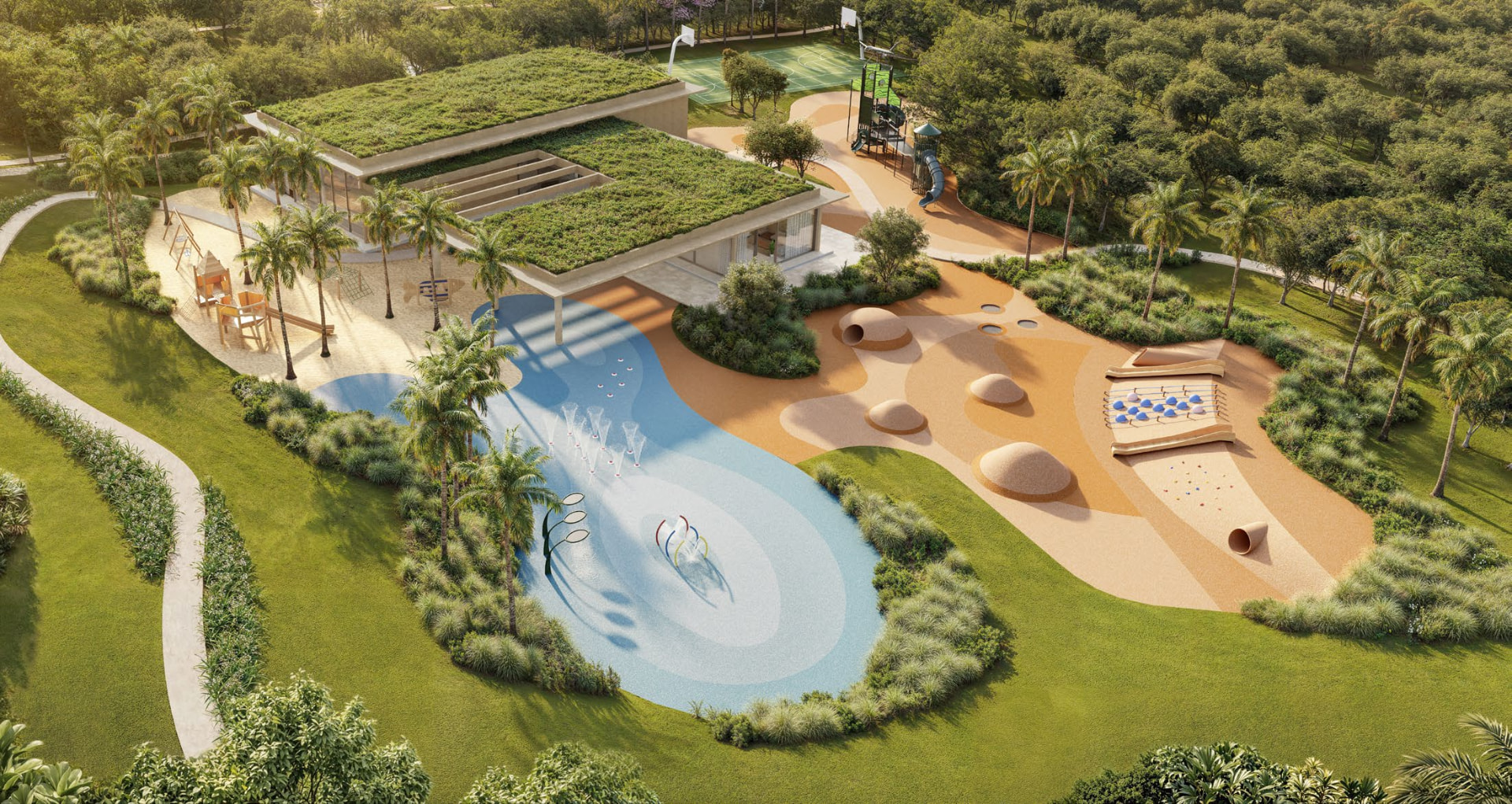 Sports & Kids Club do Heritage Riviera Porto Feliz com playground, brinquedos aquáticos e quadras
