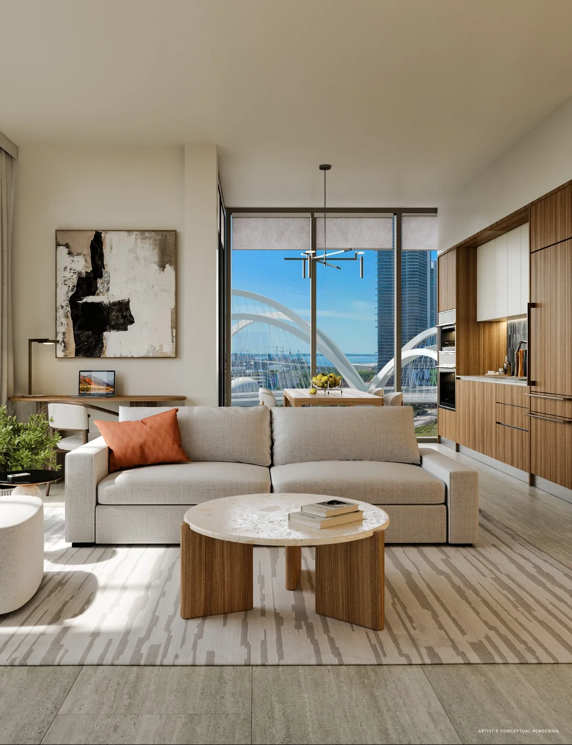 Living area with floor-to-ceiling sliding glass doors at 14 ROC Miami