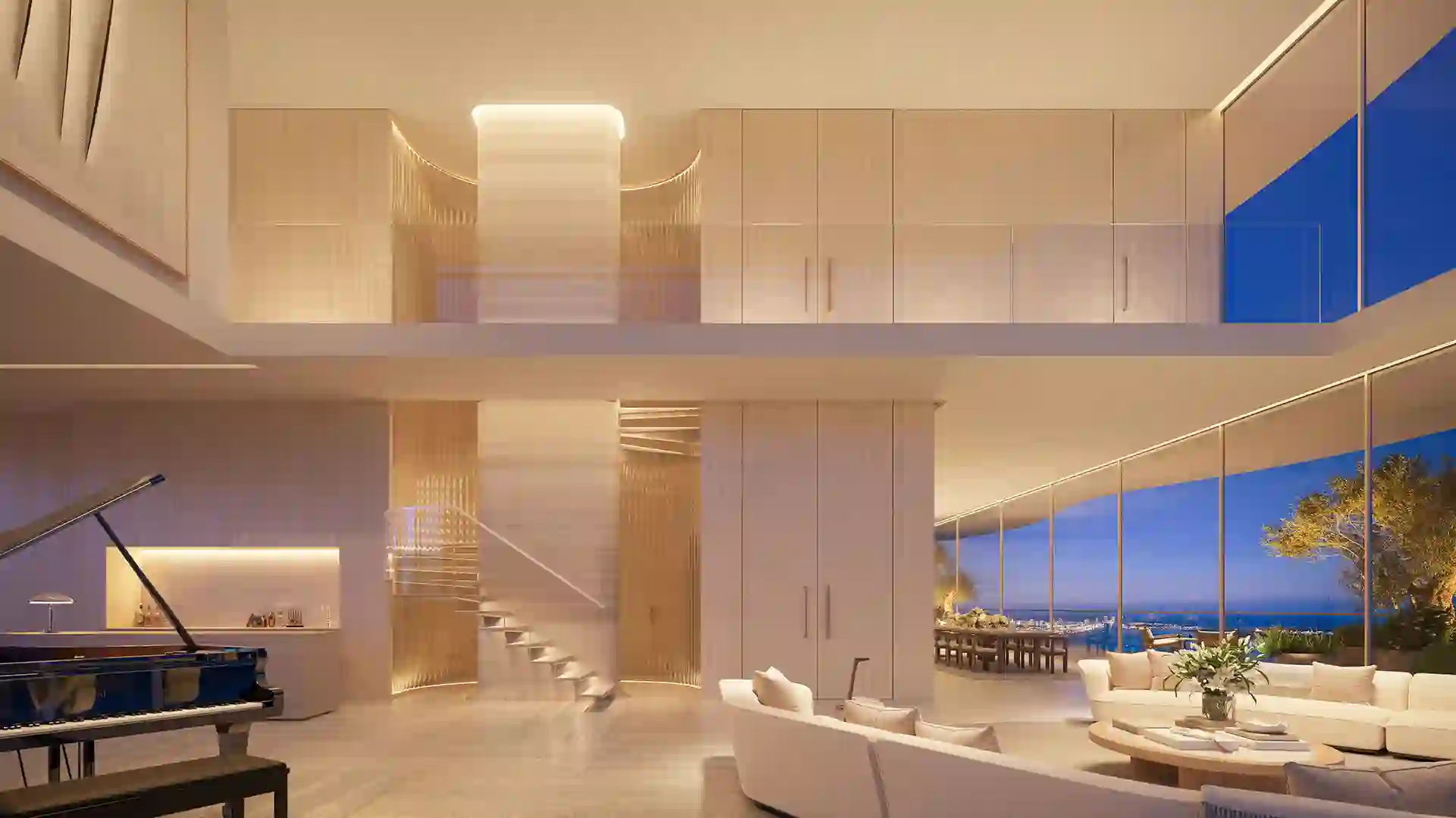 Penthouse great room at 1428 Brickell with panoramic Miami views