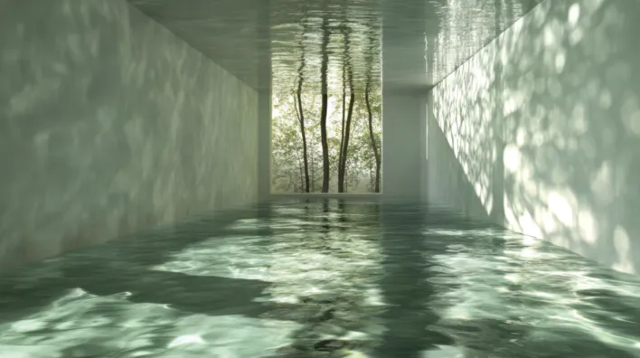 Perspectiva ilustrada de ambiente de contemplação do La Galerie Moema, com obra de arte e luz natural