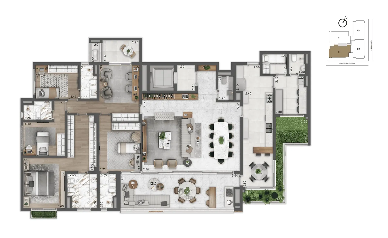 Planta humanizada de apartamento do Cyrela Moema by YOO, do material oficial