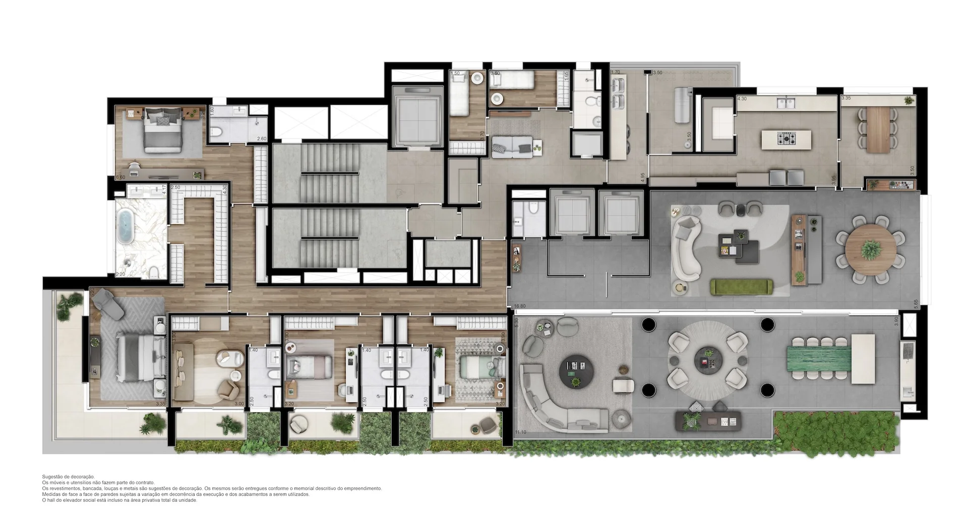 Planta tipo de 500 m² com 5 suítes do Bueno Brandão 257