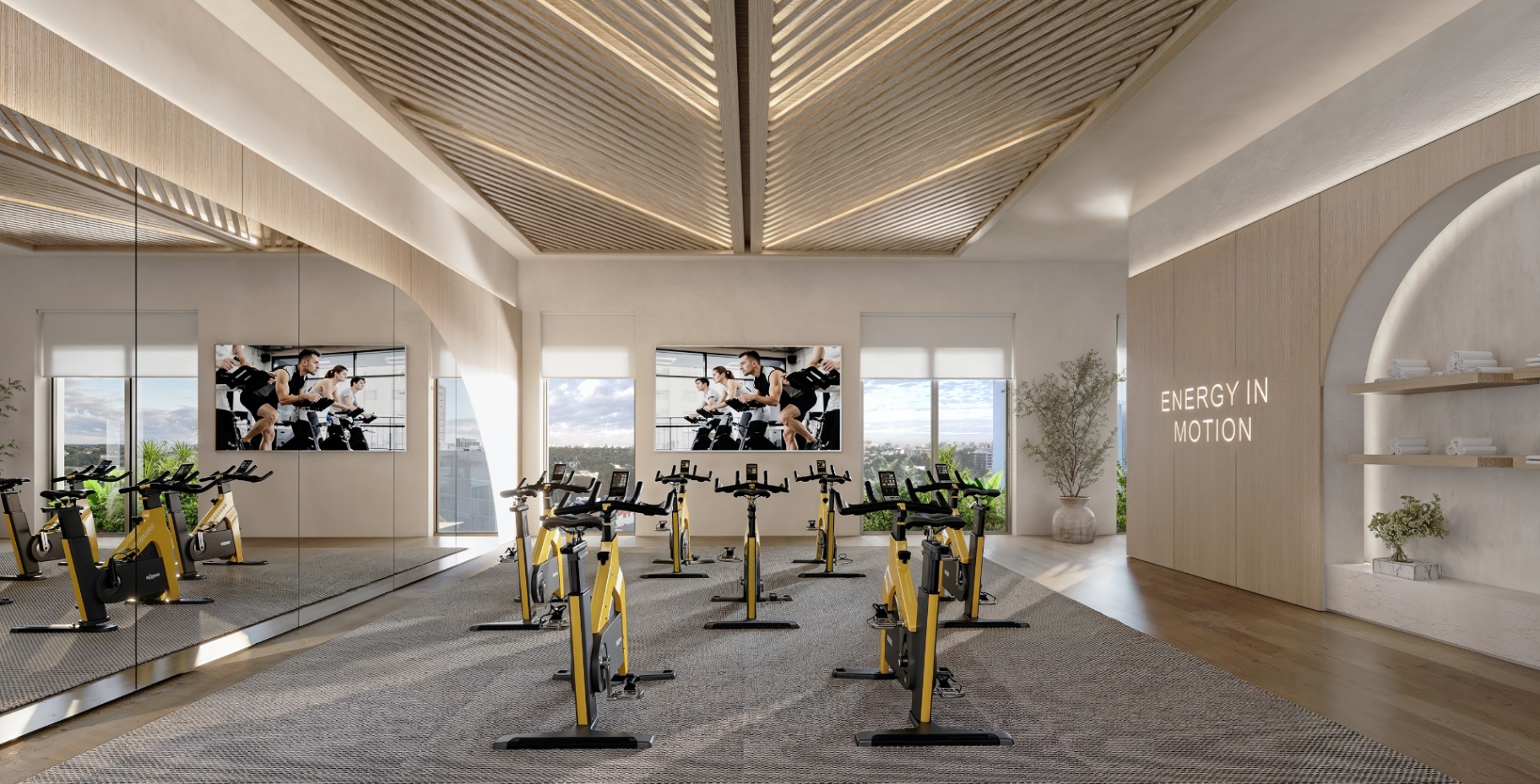 Estúdio de cycling do Parkside Brickell, condomínio boutique em Miami na Brickell