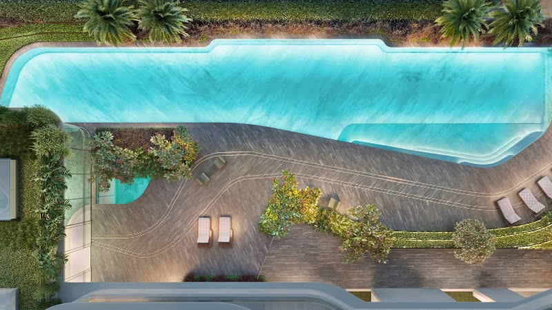 Piscina com vista do Epic Jardim Europa, voltada para a área verde do Jardim Europa