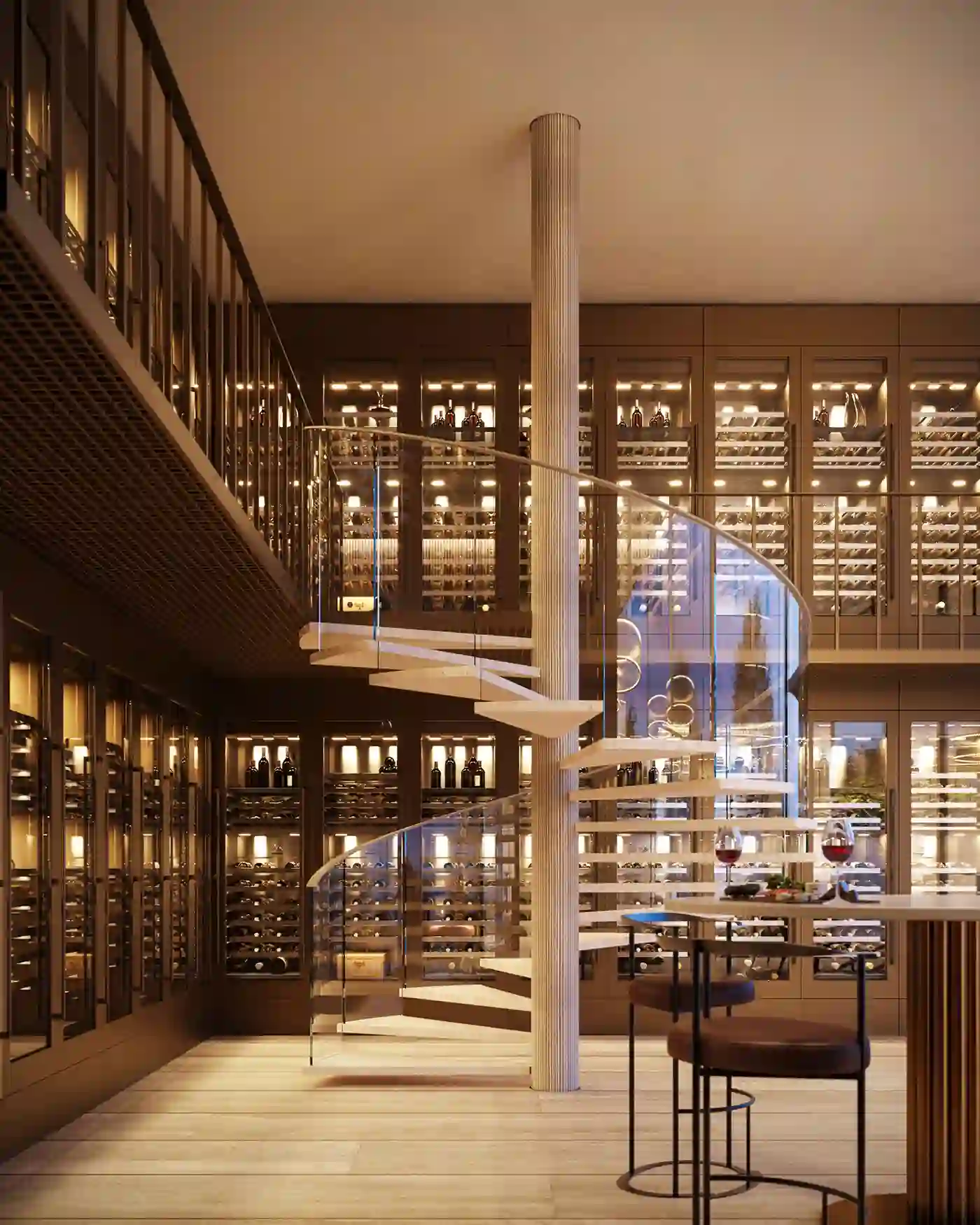 Wine and spirit lounge at 1428 Brickell with warm wood detailing