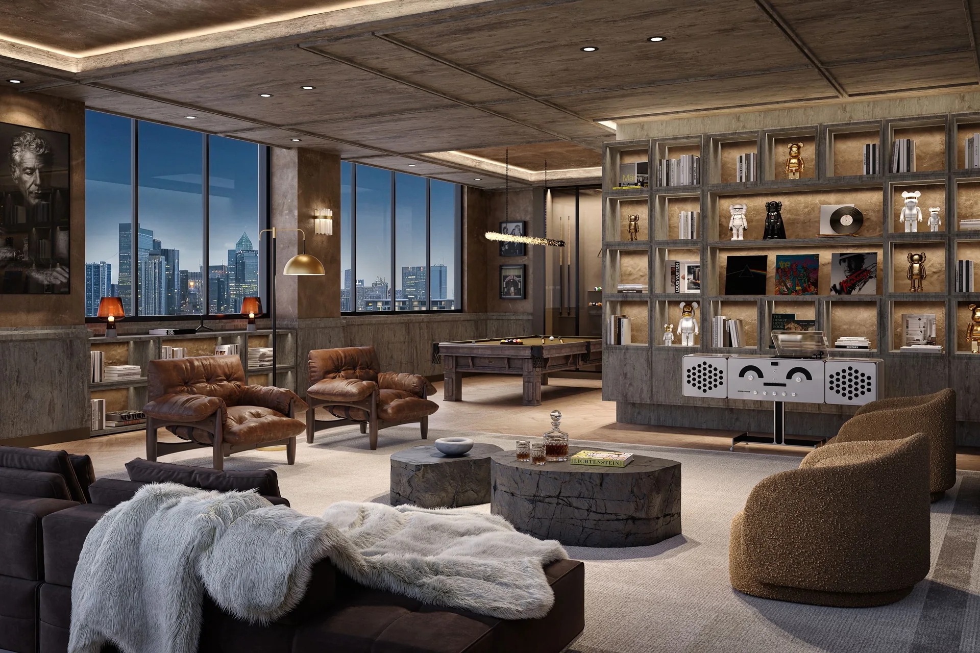 Gallery-style resident lounge at The Rider Wynwood
