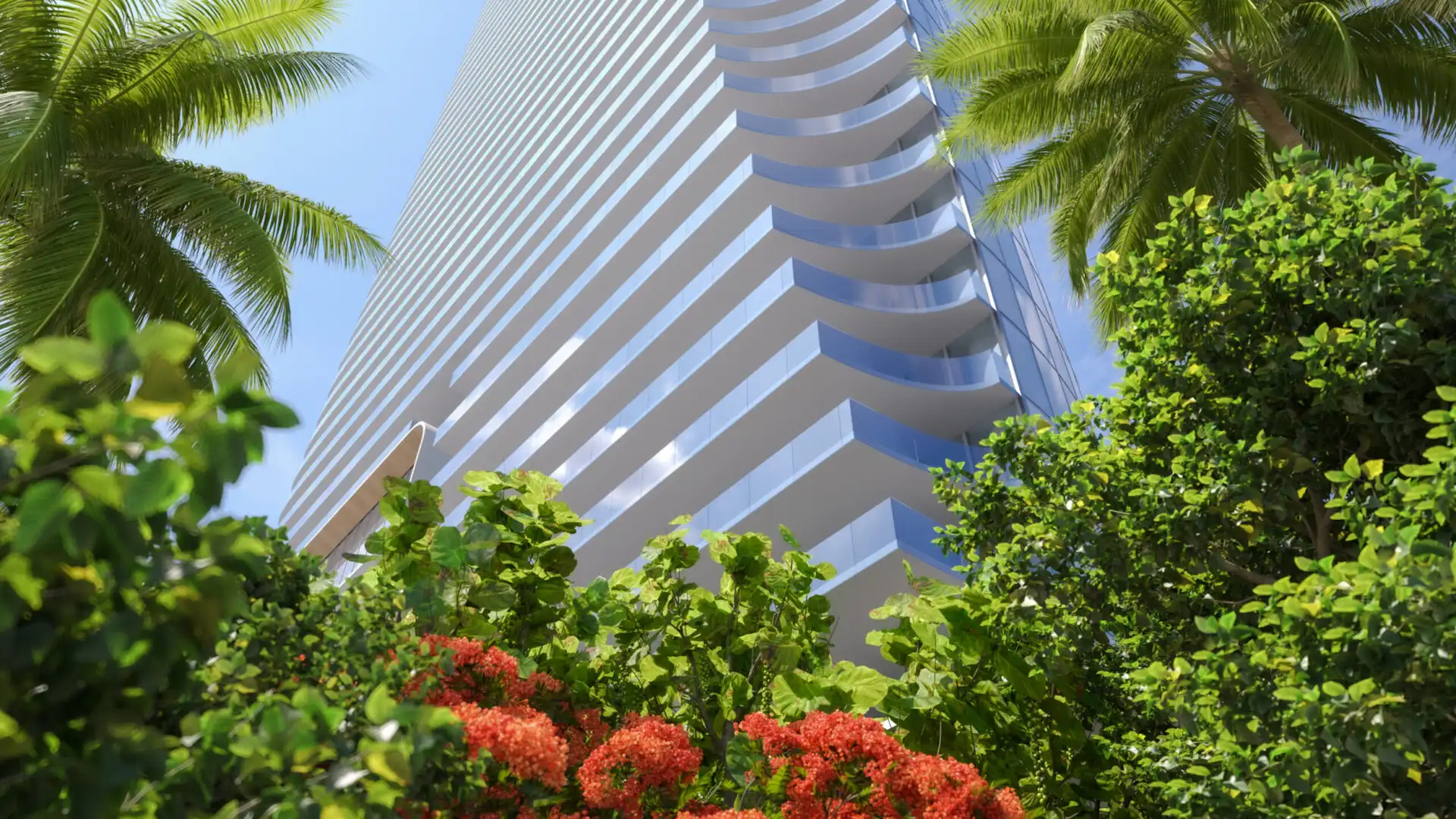 Glass facade and private terraces at EDITION Residences Miami Edgewater
