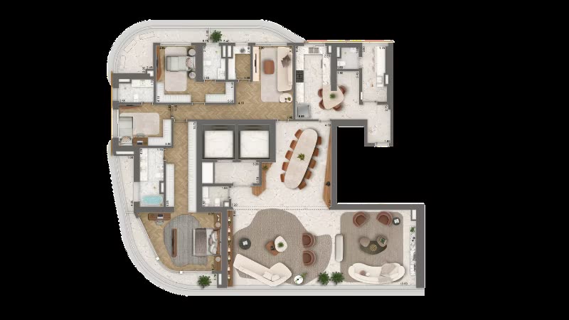 Planta de apartamento de 340 m² do Epic Jardim Europa na opção 2 de layout