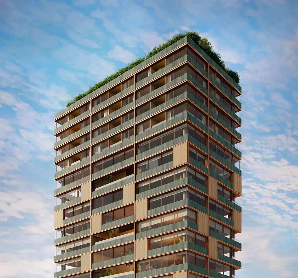 Perspectiva artística da fachada principal do Cônego 505, pré-lançamento da Idea!Zarvos com arquitetura do Studio MK27 na Rua Cônego Eugênio Leite, em Pinheiros, São Paulo
