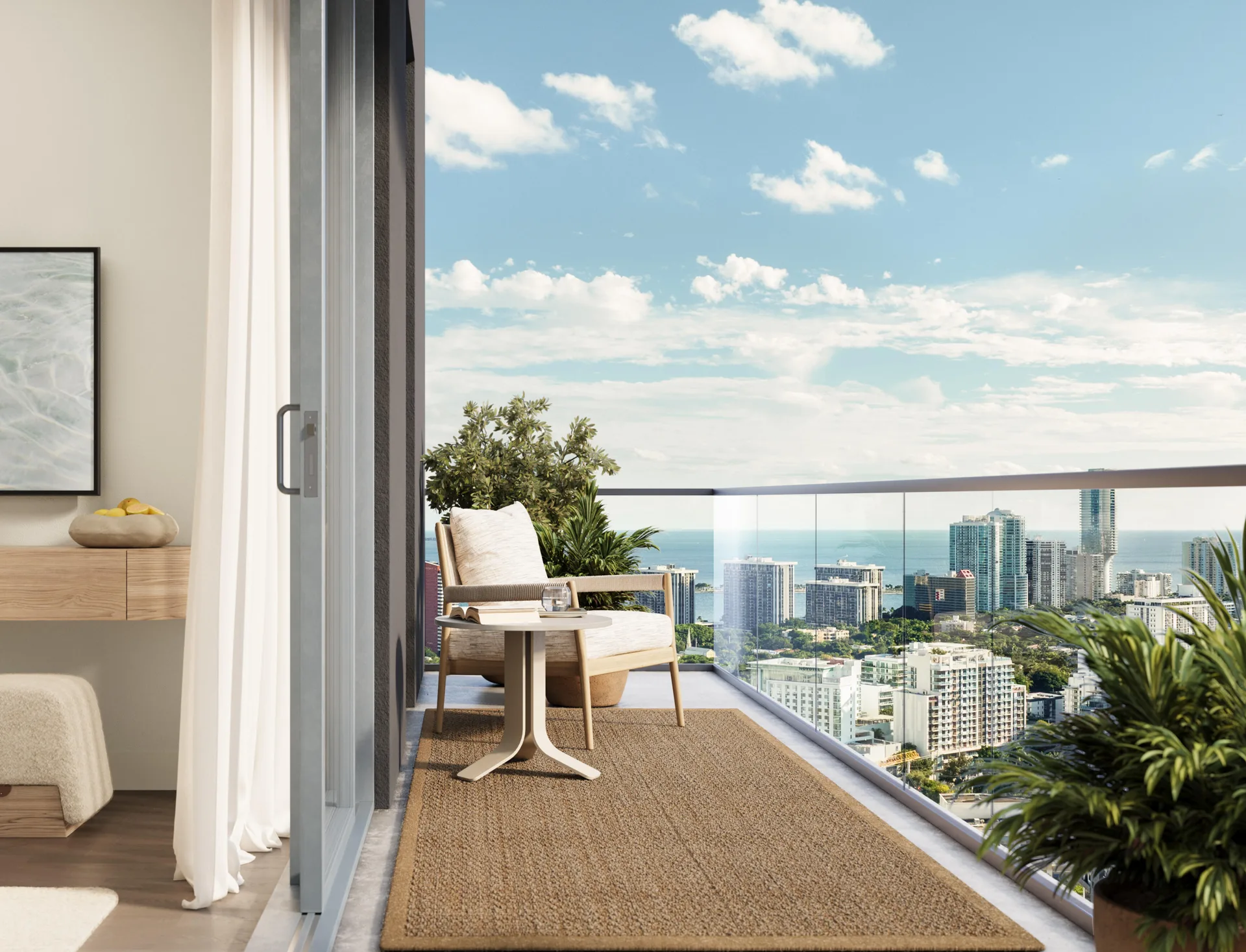 Private balcony of a residence at House of Wellness Brickell overlooking Miami