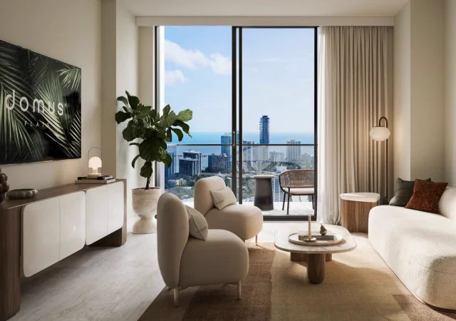 Fully furnished living room at Domus Brickell Center