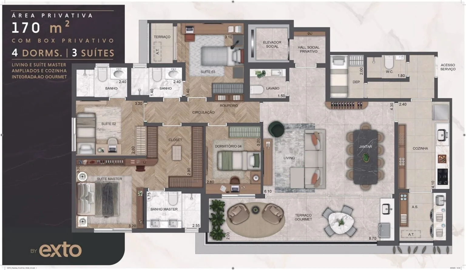 Planta de 170 m² com 4 dormitórios do The Selection Moema