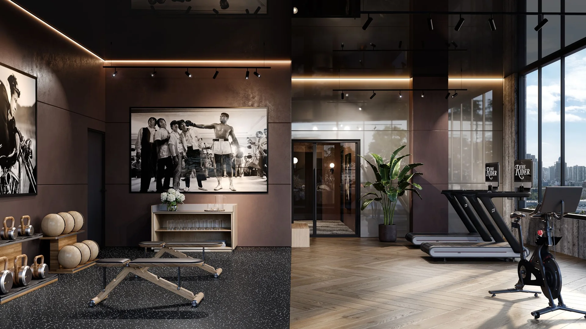 Rooftop gym and cardio studio at The Rider Wynwood
