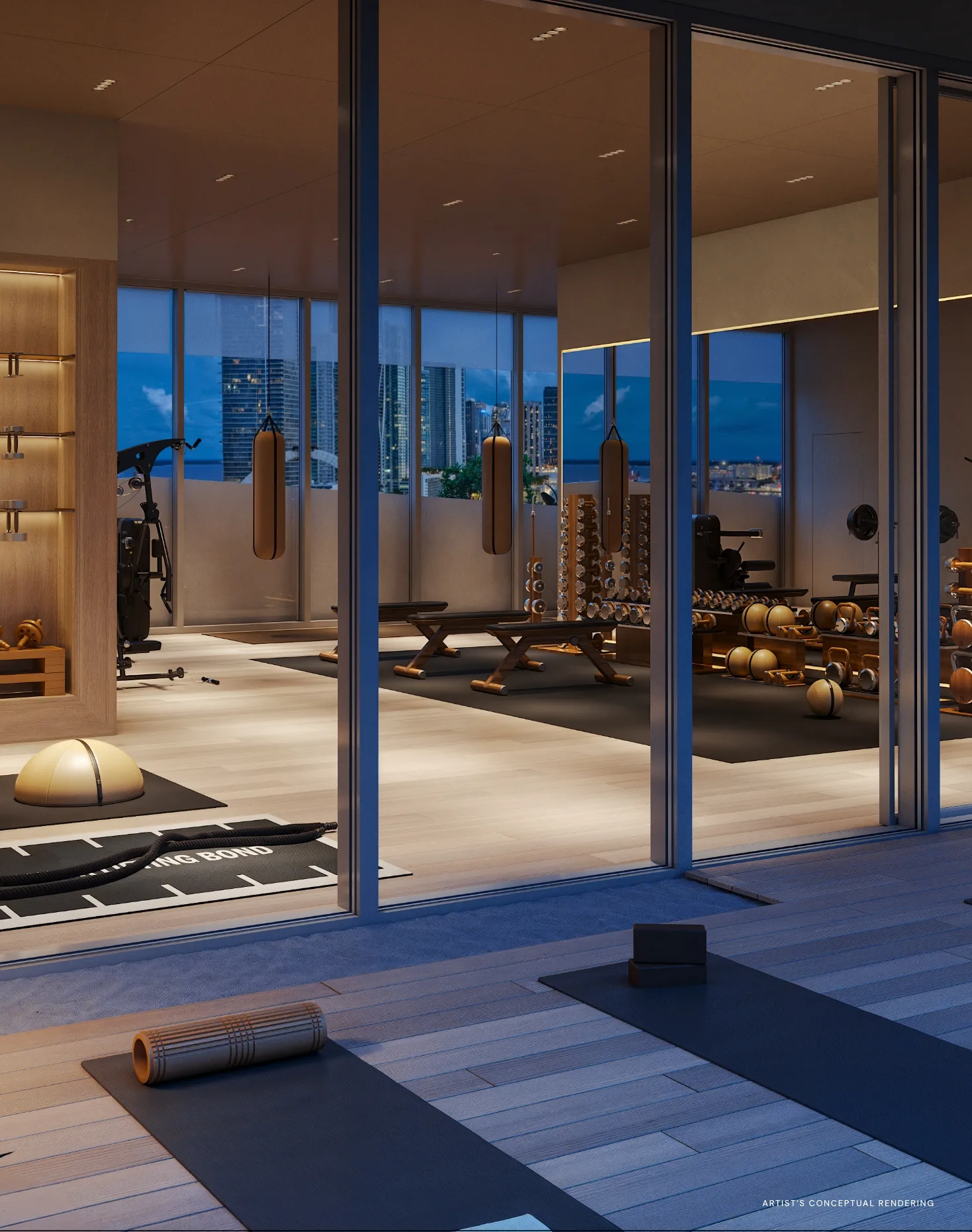 Fitness center with wellness space at 14 ROC Miami