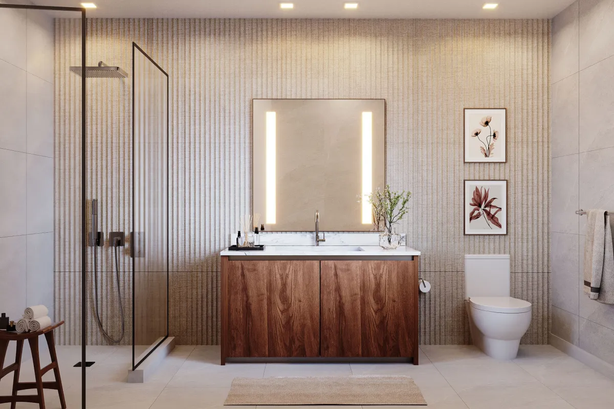 Primary bathroom at Ella Miami Beach