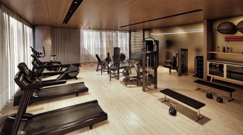 Perspectiva ilustrativa do fitness do Edge Pinheiros, lançamento de apartamentos de 230 a 430 m² em Pinheiros