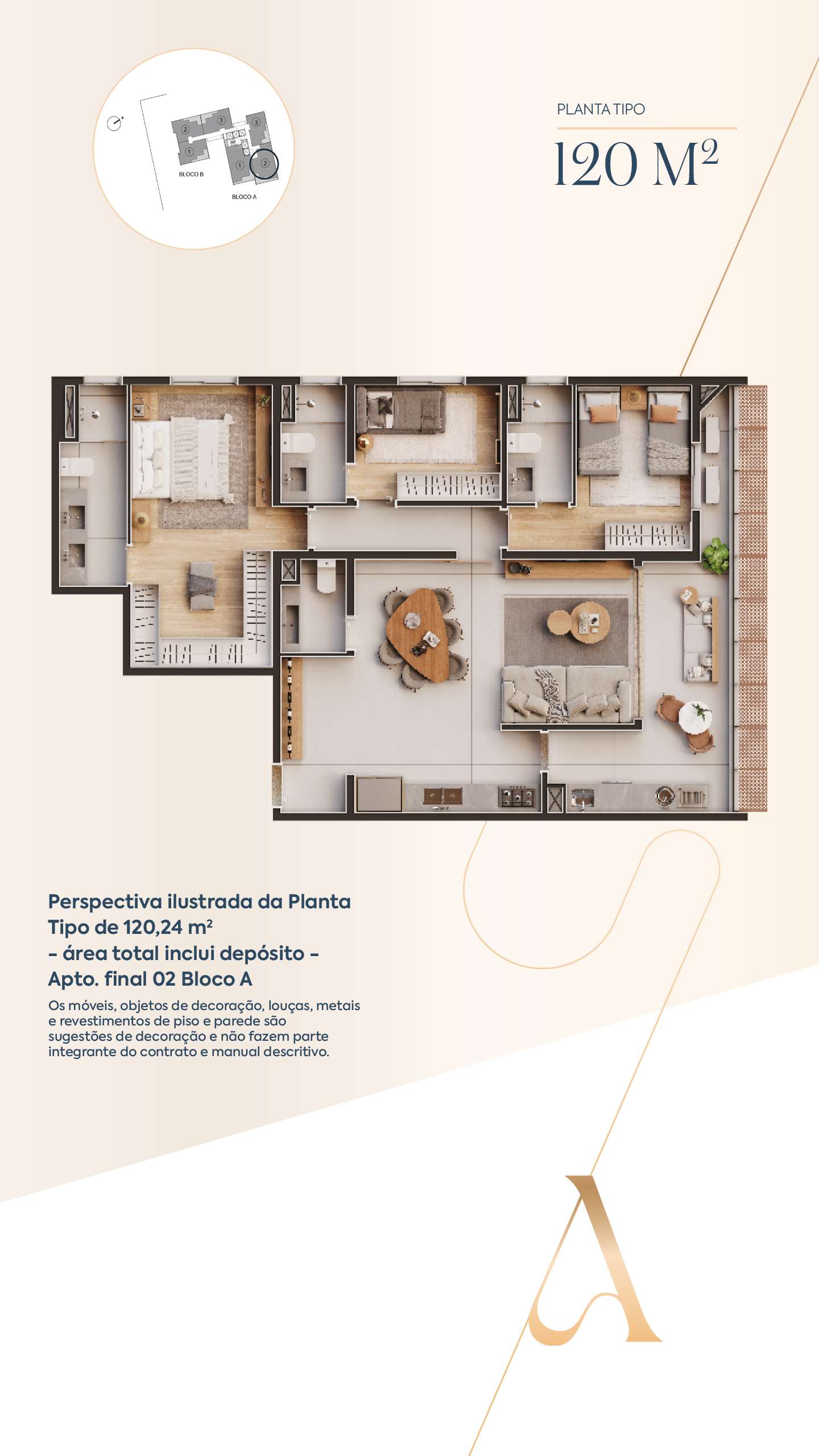 Planta de 120 m² do Bloco A do Amáz Alphaville