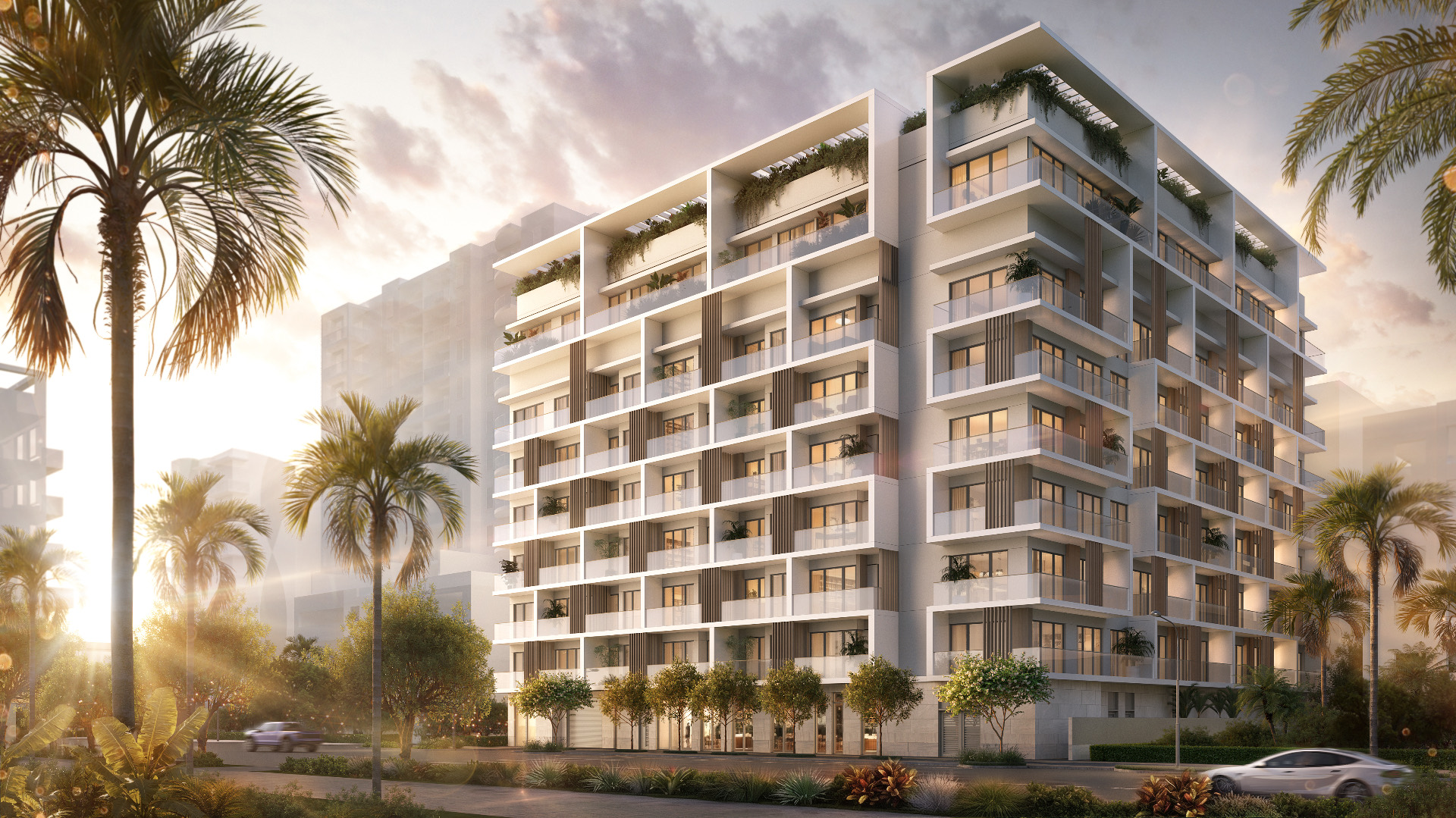 Fachada e exterior do Parkside Brickell, condomínio boutique de apartamento de luxo em Miami, na Brickell