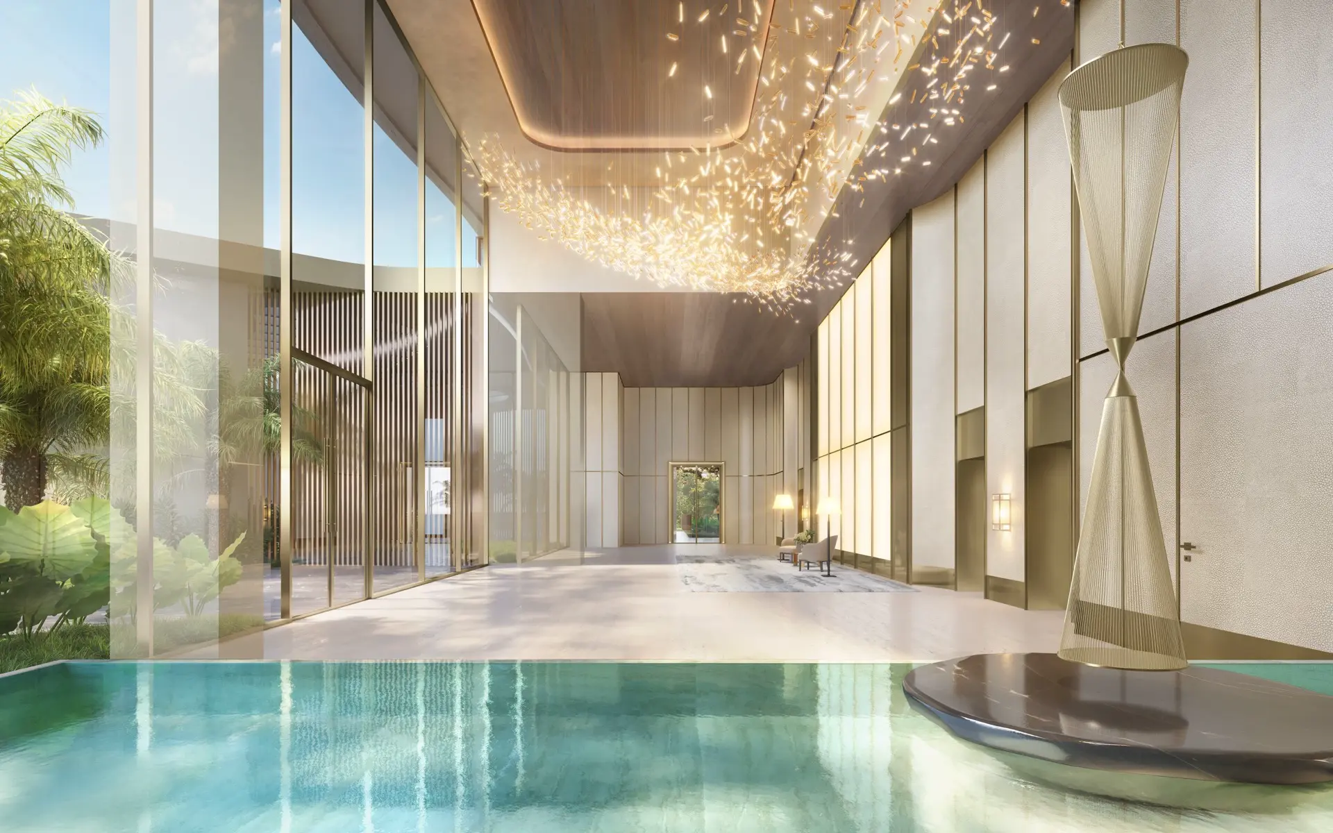 Lobby de pé-direito duplo do Vista Cyrela by Armani Casa
