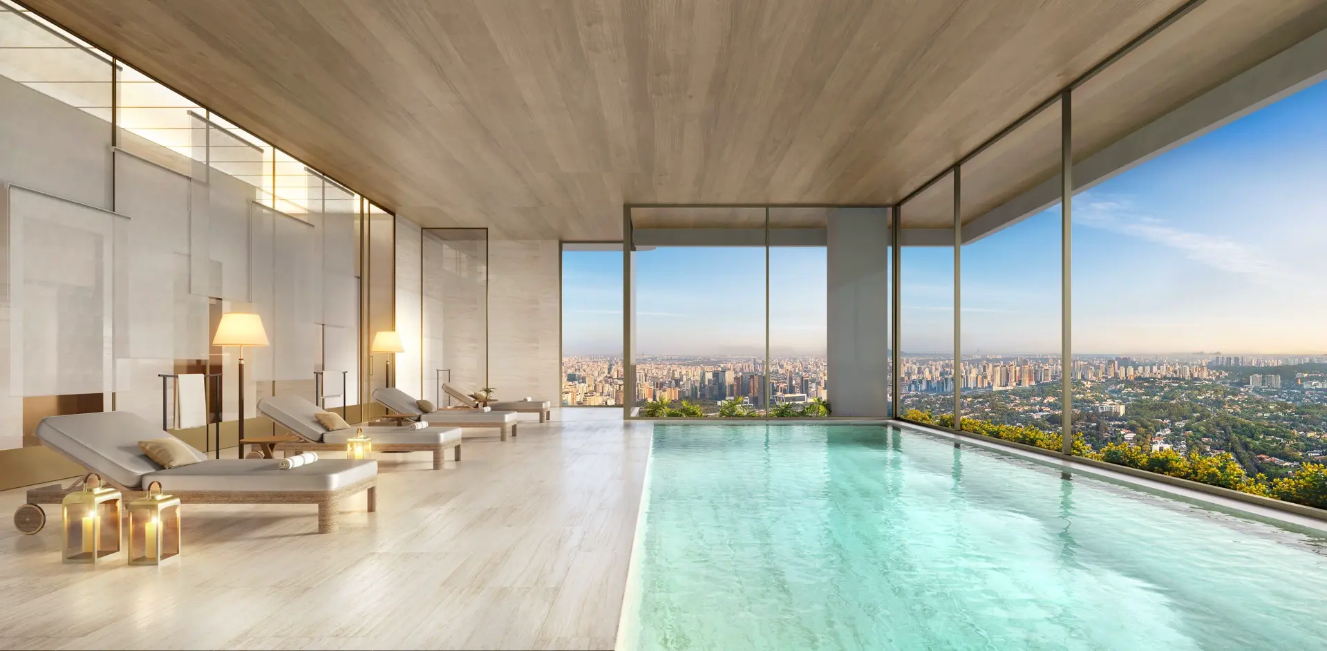 Spa e área wellness com piscina panorâmica do Vista Cyrela by Armani Casa
