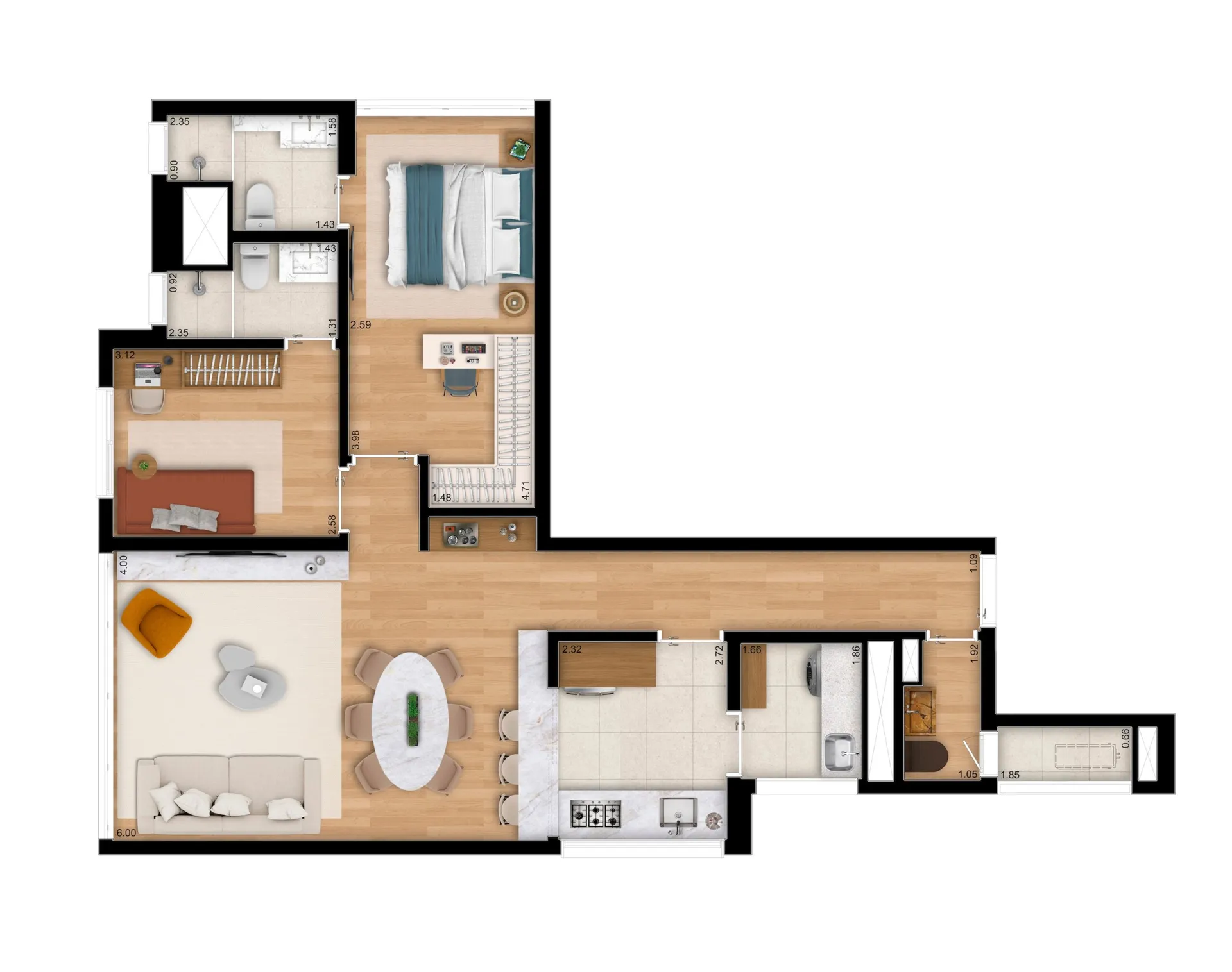 Planta oficial da tipologia C do Artur 73, apartamento de 88 m² com 2 suítes, living ampliado e 1 vaga privativa