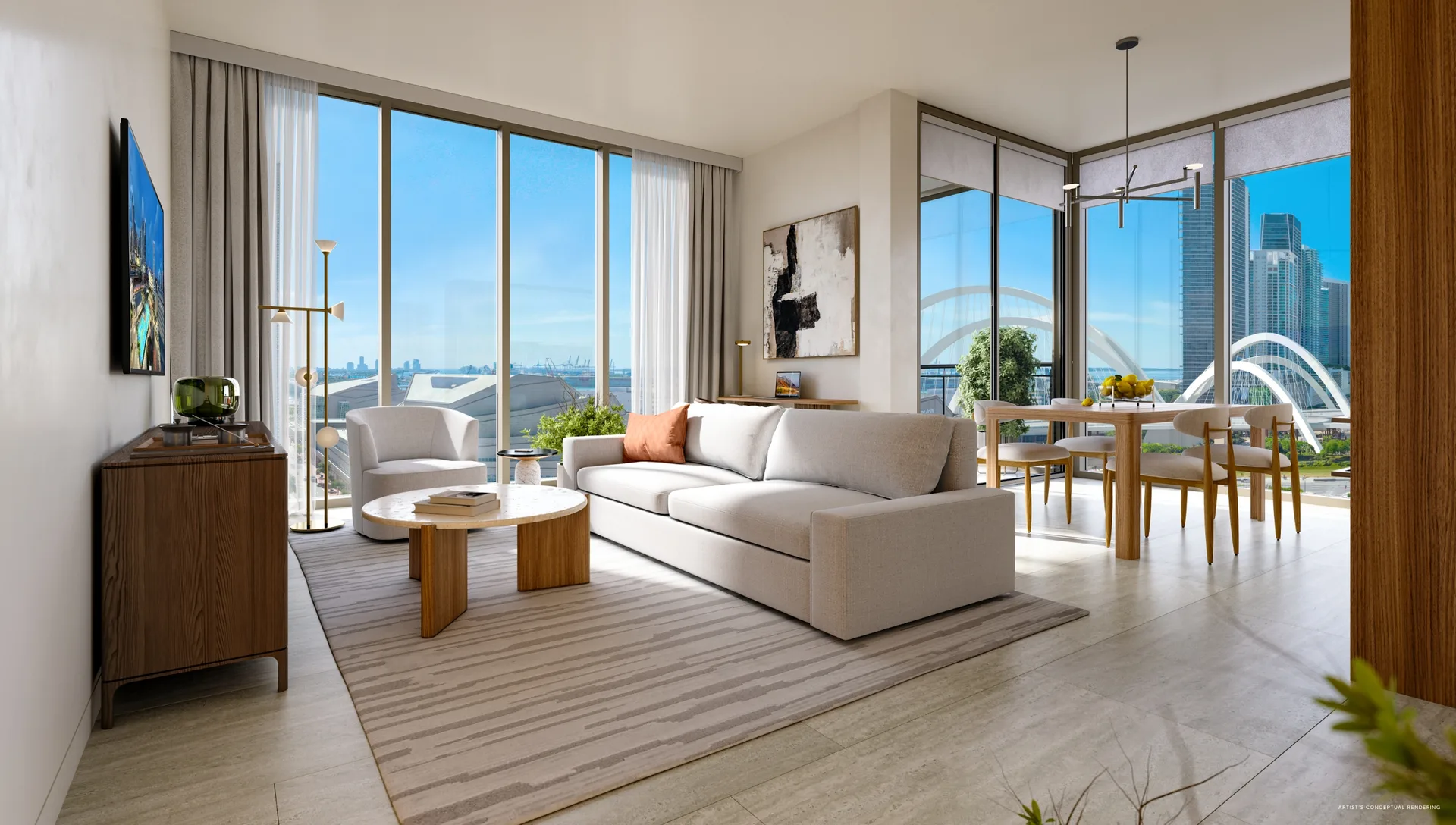 Fully furnished living room in a residence at 14 ROC Miami