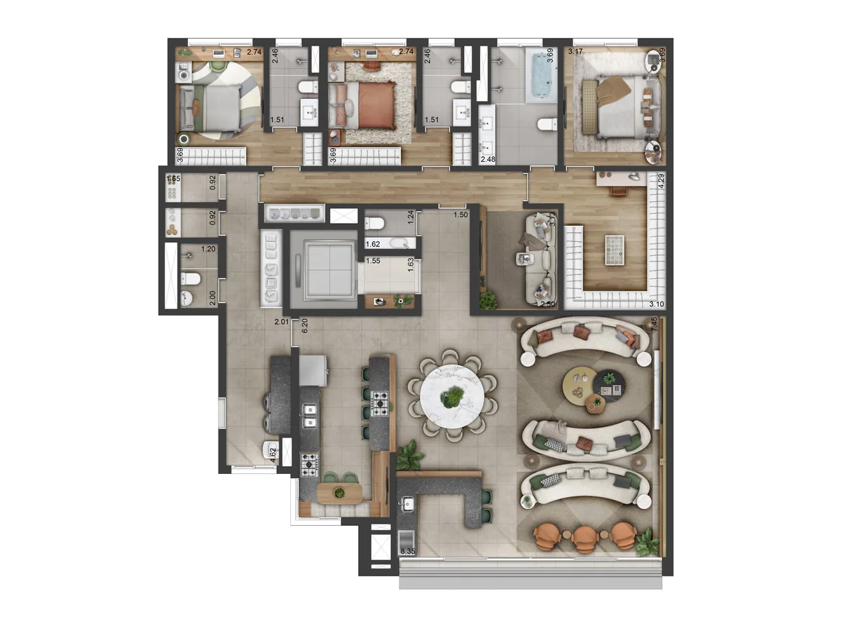 Planta do apartamento de 240 m² do Terrah Alphaville