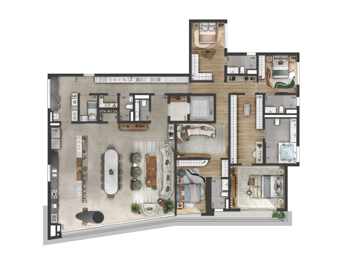 Planta do apartamento de 330 m² do Terrah Alphaville